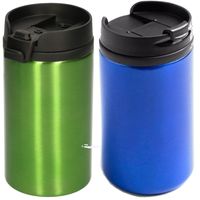 Set van 2x stuks Warmhoudbekers/warm houd bekers metallic groen en blauw 320 ml - thumbnail