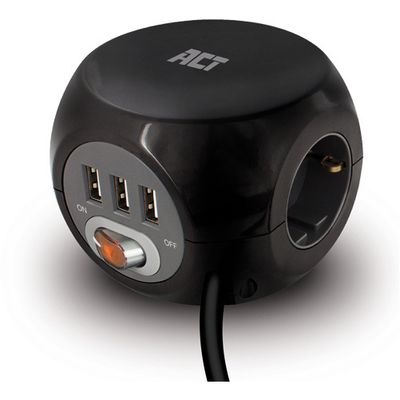 ACT Connectivity Stekkerdoos cube met 3 stopcontacten, USB-A-poorten, 1,5m