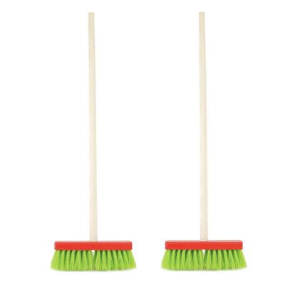 Kinderbezem - 2x - Groen - Houten Steel - 80 cm - Kinderspeelgoed