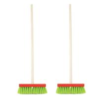 Kinderbezem - 2x - Groen - Houten Steel - 80 cm - Kinderspeelgoed