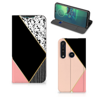 Motorola G8 Plus Stand Case Zwart Roze Vormen