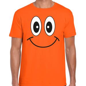 Koningsdag T-shirt voor heren - Smile Emoticon - oranje - feestkleding