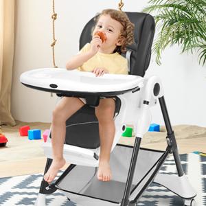 Draagbare 4-In-1 Kinderstoel voor Baby Voeden Spelen Verstelbare Rugleuning 5-Puntsgordel Afneembaar Dubbel Dienblad PU Kussen
