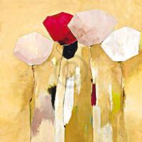 Kunstdruk Anne L. Strunk - White flowers with red 1 98x98cm