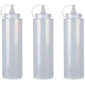 Doseerfles/sausfles - 3x - kunststof - met schenktuit - 400 ml - 16 cm