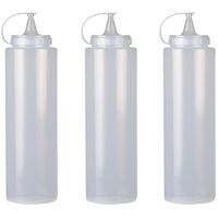 Doseerfles/sausfles - 3x - kunststof - met schenktuit - 400 ml - 16 cm