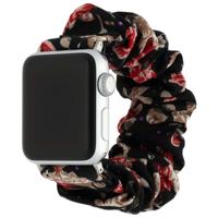 Apple Watch Nylon Scrunchie Band - Zwart Met Bloemen - 44, 45, 46 & 49mm Apple Watch Nylon Scrunchie Band - Zwart Met Bloemen - 44, 45, 46 & 49mm