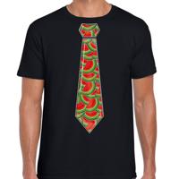 Verkleed T-shirt voor heren - meloen stropdas - zwart - thema / foute party