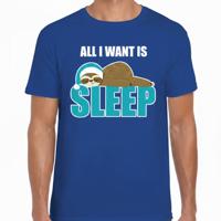 Slaapshirt voor heren - All I want is sleep - pyjama - blauw - Kerst slaapshirt