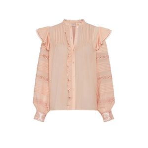 Fabienne Chapot semi-transparante blouse Indra met ruches lichtoranje