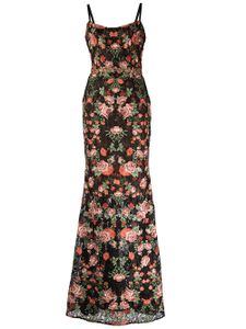 Marchesa Notte robe longue à fleurs brodées - Noir