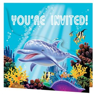 Uitnodigingen met oceaan print 8x stuks