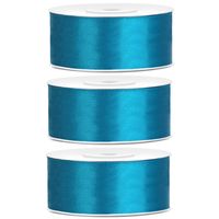 3x Turquoise satijnlinten rol 2,5 cm x 25 meter cadeaulint verpakkingsmateriaal - Cadeaulinten