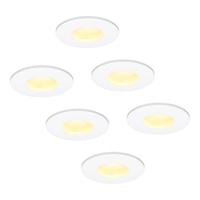 Set van 6 Barcelona - LED platte inbouwspots met lage inbouwdiepte 60mm - 6 Watt 570 Lumen - 2700K Warm wit - GU10 LED Module - Dimbaar - Rond - IP44 voor badkamer, buiten en binnen - Wit