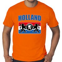 Grote maten oranje t-shirt met een Nederlands wapen Holland / Nederland supporter EK/ WK voor heren - thumbnail