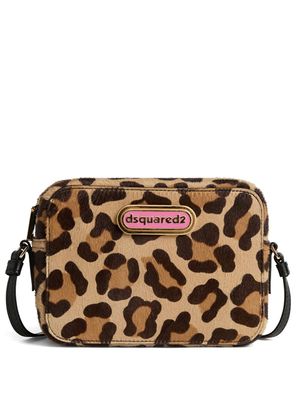 DSQUARED2 logo-plaque leopard-print cross body bag - Tons neutres