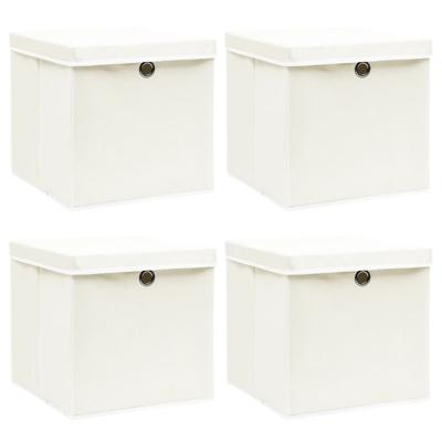 VidaXL Opbergboxen met deksel 4 st 32x32x32 cm stof wit