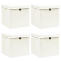 VidaXL Opbergboxen met deksel 4 st 32x32x32 cm stof wit