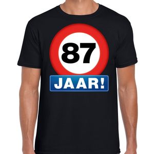 Stopbord 87 jaar verjaardag t-shirt zwart voor heren