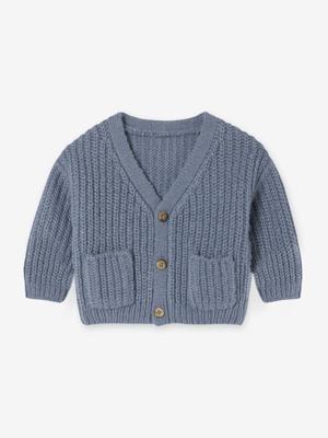 Babyvestje met V-hals van grof gebreide stof grijsblauw
