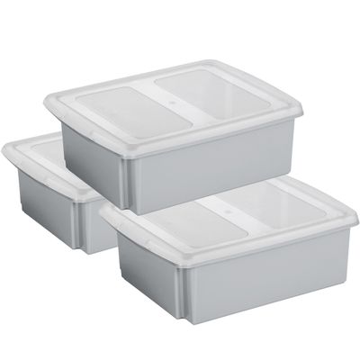 Sunware set van 3x opslagboxen kunststof 17 liter lichtgrijs 45 x 36 x 14 cm met deksel