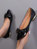 Women's Red Point Toe Flats - Bow Decor PU Leather Office Shoes Black / CN40