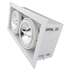 Wit trimless armatuur inbouw 2-voudig voor LED spot 2xAR111 draaibaar en kantelbaar, wordt met zichtbare rand in het stucwerk gemonteerd