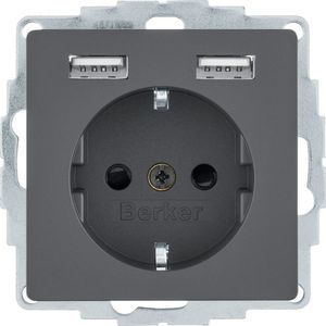 Berker 48036086 wandcontactdoos Type F + 2 x USB A Antraciet