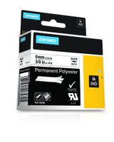 Dymo RHINO permanente polyester tape 9 mm, zwart op wit - thumbnail