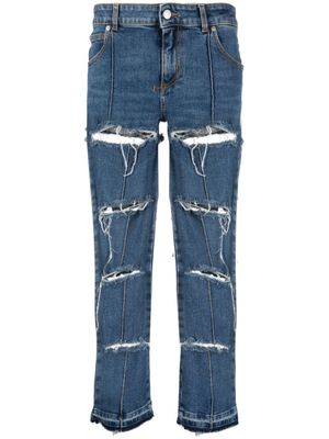 Alexander McQueen jean crop à effet usé - Bleu