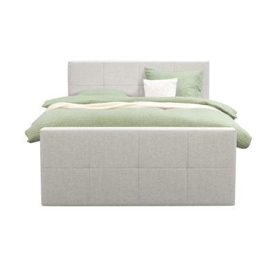 Leen Bakker - Boxspring Met Voetbord Liv Geblokt - Ecru - 160x200 Cm - Ronde Poot - Stof - Crème