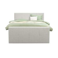 Leen Bakker - Boxspring Met Voetbord Liv Geblokt - Ecru - 160x200 Cm - Ronde Poot - Stof - Crème