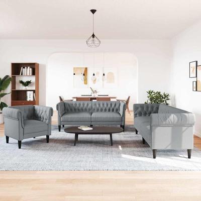 Bankstel 3 pcs Lichtgrijs Stof