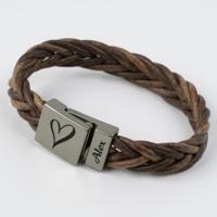 Gunmetal Armband van gevlochten bruin Italiaans Valiano™ leer