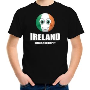 Ireland makes you happy landen t-shirt Ierland zwart voor kinderen met Emoticon