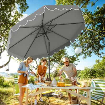 300 cm Parasol met Zwengel en Volant Tuinparasol Dubbelzijdig 35° Kantelbaar Terrasparasol Grijs