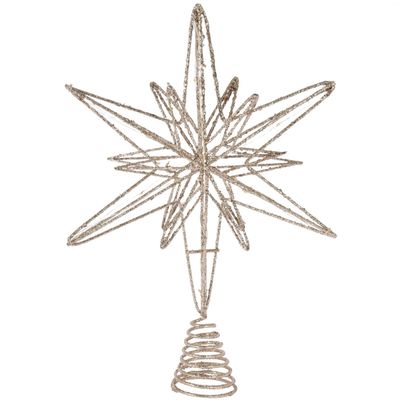 Kerstboom ster piek/topper goud glitter met LED verlichting H33 x B22 cm