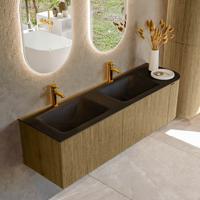 Badmeubel Mondiaz Kurve | 155 cm cm | Meubelkleur Dusk | Wastafelkleur Urban | Solid surface | Dubbel / Links spoelbak | 2 kraangaten
