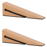 Deurstopper/deurwig - 2x - beukenhout/rubber - anti-slip - beige - 12 x 3 x 4 cm