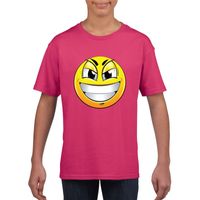 Emoticon t-shirt ondeugend roze kinderen