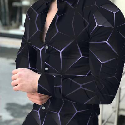 Bon&Bon Men's Geometric Print Long Sleeve Button Up Shirt - Black Multicolor-3 / S