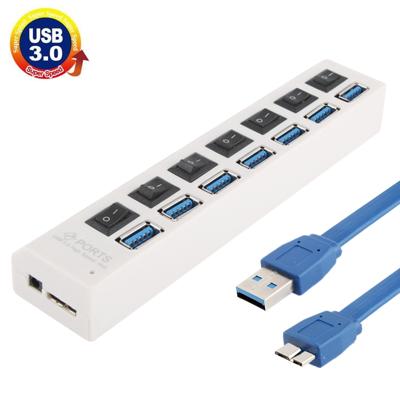 7 Poorts USB 3.0 HUB, Super snel 5Gbps, Plug en Play, ondersteunt 1TB wit