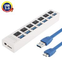 7 Poorts USB 3.0 HUB, Super snel 5Gbps, Plug en Play, ondersteunt 1TB wit