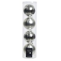 Tubes met 4x zilveren kerstballen van glas 10 cm glans en mat   -