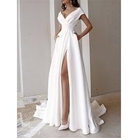 Dames Witte jurk Gala jurk Feestjurk Ruche Zak V-hals Korte mouw Bruiloft gast Elegant Zwart Wit Zomer Lente Lightinthebox - thumbnail