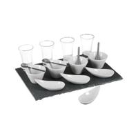 Serveerplank/amuse/aperitief hapjes - leisteen/porselein - wit - voor 4x personen - 17-delig