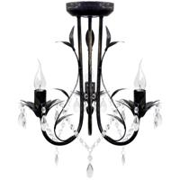Kroonluchter art nouveau metaal kristallen kralen 3 gloeilampen zwart