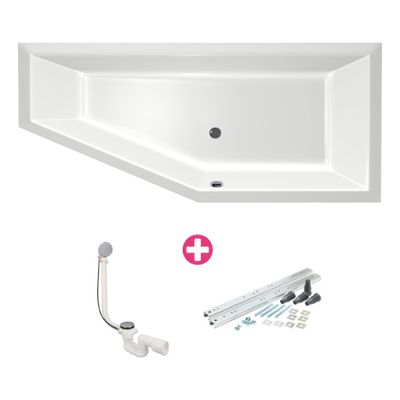 Ruimtebesparend bad Xenz Society compact | Rechts | 180x80 cm | Incl.Badafvoer | Met overloop | Acryl | Glans wit
