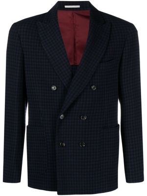 Brunello Cucinelli blazer croisé à motif pied-de-poule - Bleu