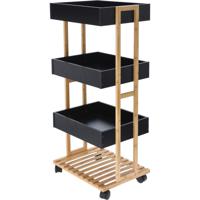 Keukentrolley - 32 x 32 x 84 cm - zwart - bamboe hout - badkamer trolley